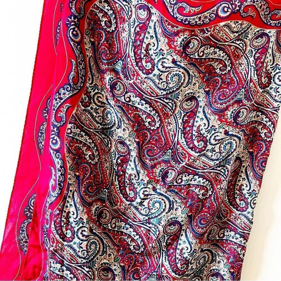 Vintage Van Horn Silk Square Scarf Large Twilly Rolled Hems Head Wrap Europe Red - Picture 5 of 6